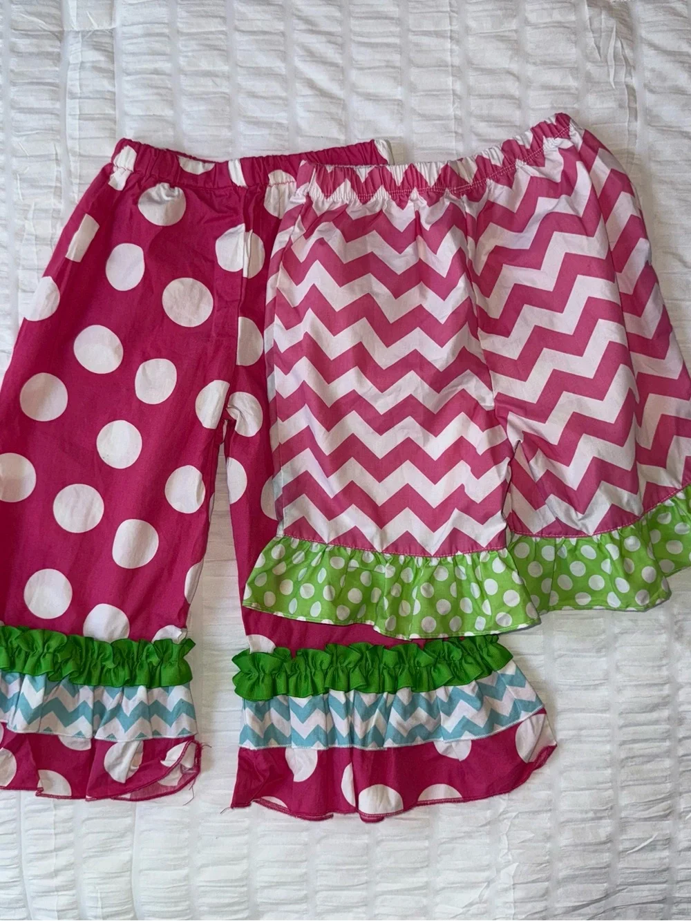 Max & Lulu Girls Pink Polka Dot & Chevron Ruffle Pants 2 Pair Size 6 - Picture 7 of 7